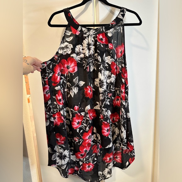 Torrid Floral Halter Neck Black/Red Sleeveless Sheer Blouse Size 1x - Picture 4 of 15